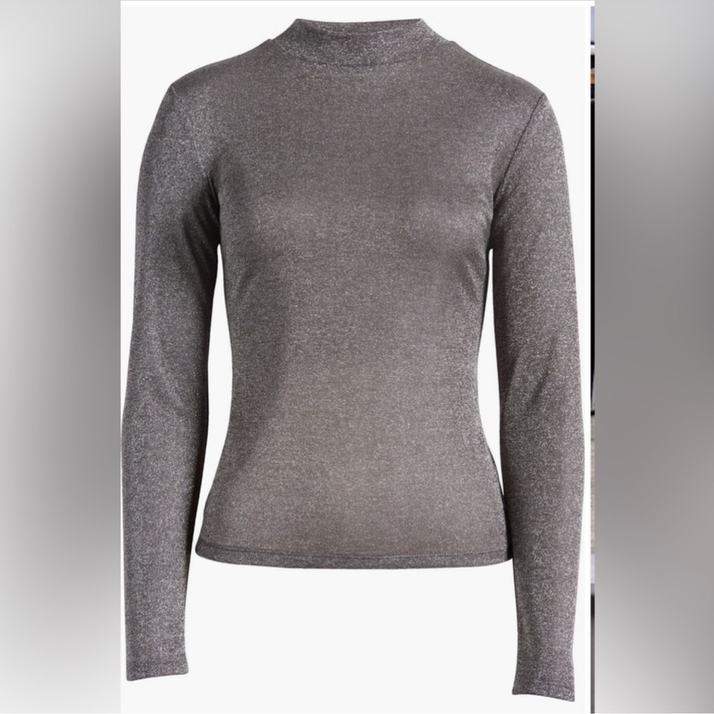 NEW Reformation Bailey Metallic Mock Neck Long Sleeve Top - Picture 2 of 6